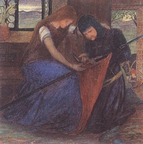 A Lady Affixing a Pennant to a Knight's Spear, Elizabeth Siddal